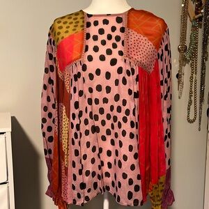 Bl^nk London x Anthropologie MIRANDA PEASANT Medium Pink Black Eclectic Top